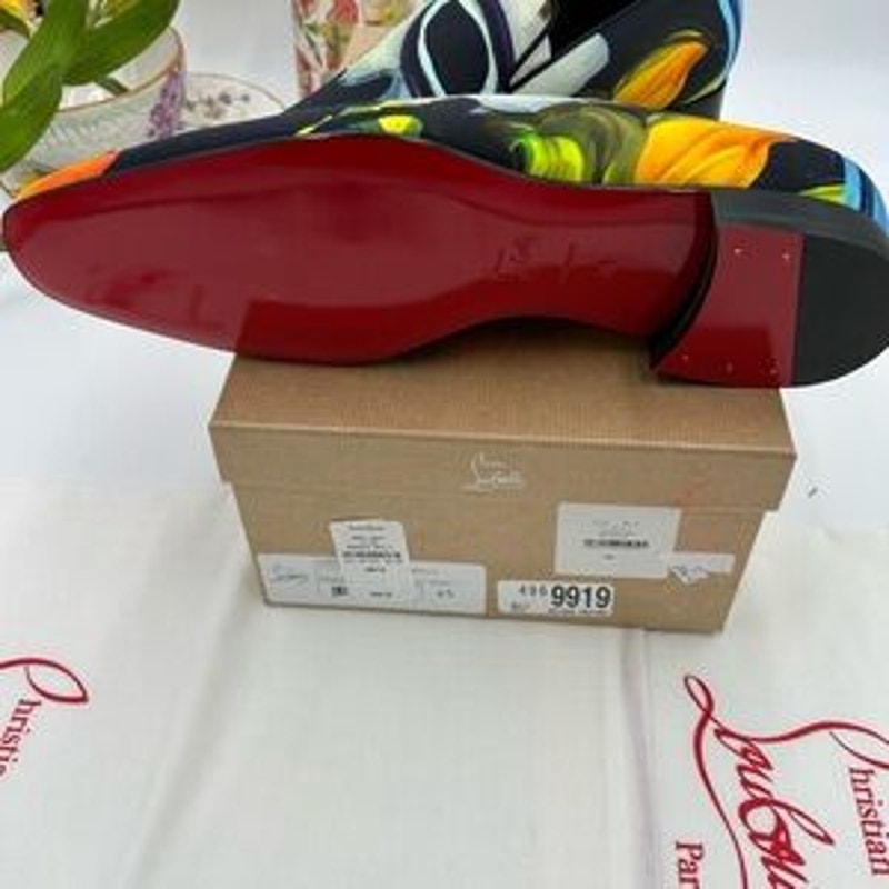 Men's Christian Louboutin, dandy, chick floral satin loafers size 45 made Italy