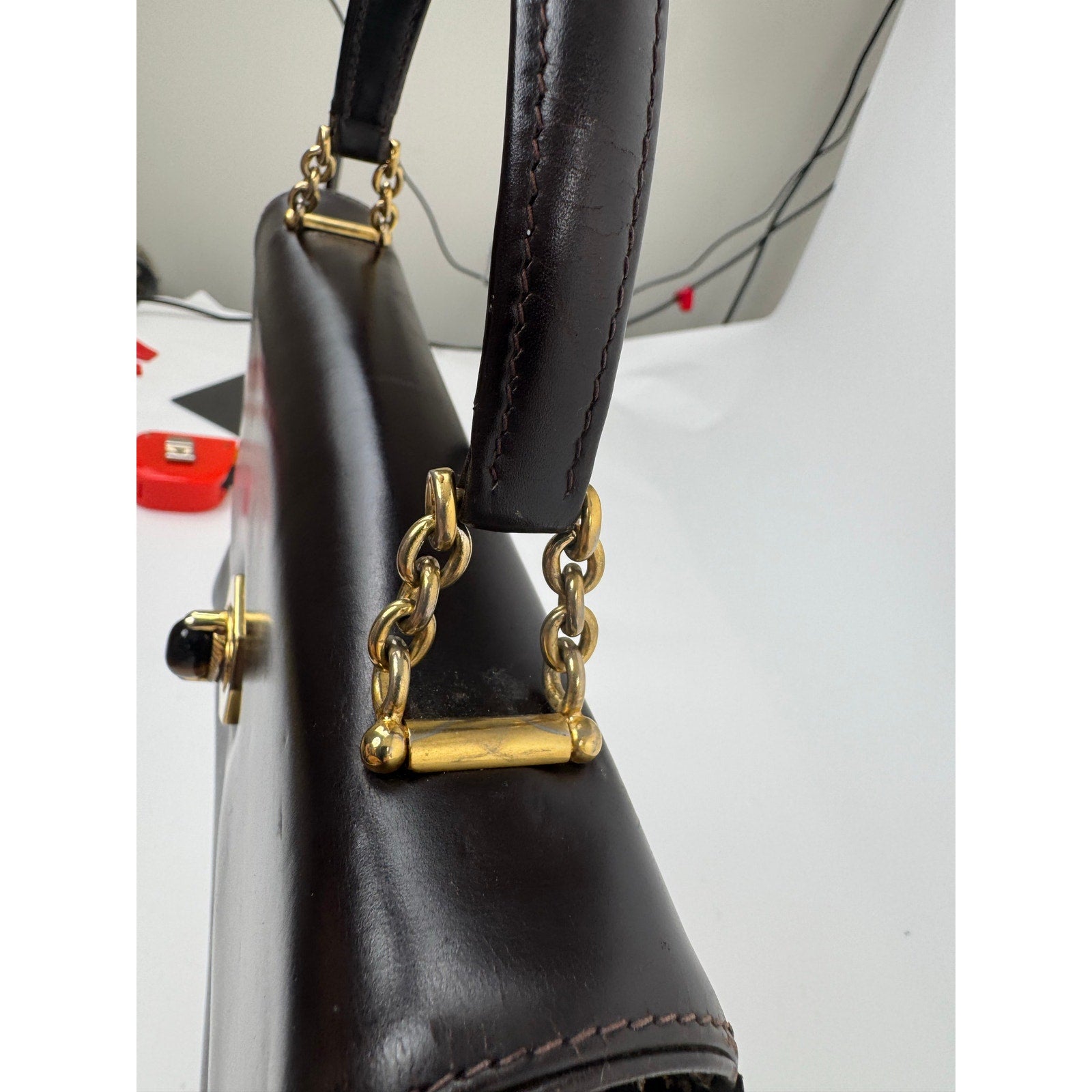 Gucci Vintage Chocolate Brown Leather Gold Chain Handbag