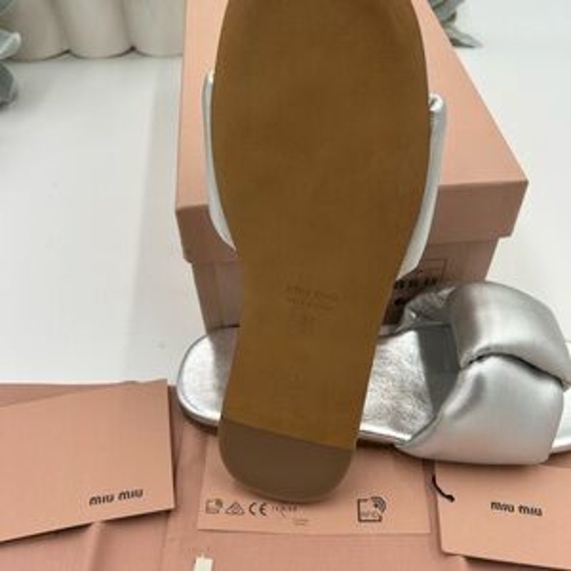 Women's Miu Miu metallic slide sandals size 37 made in Italy