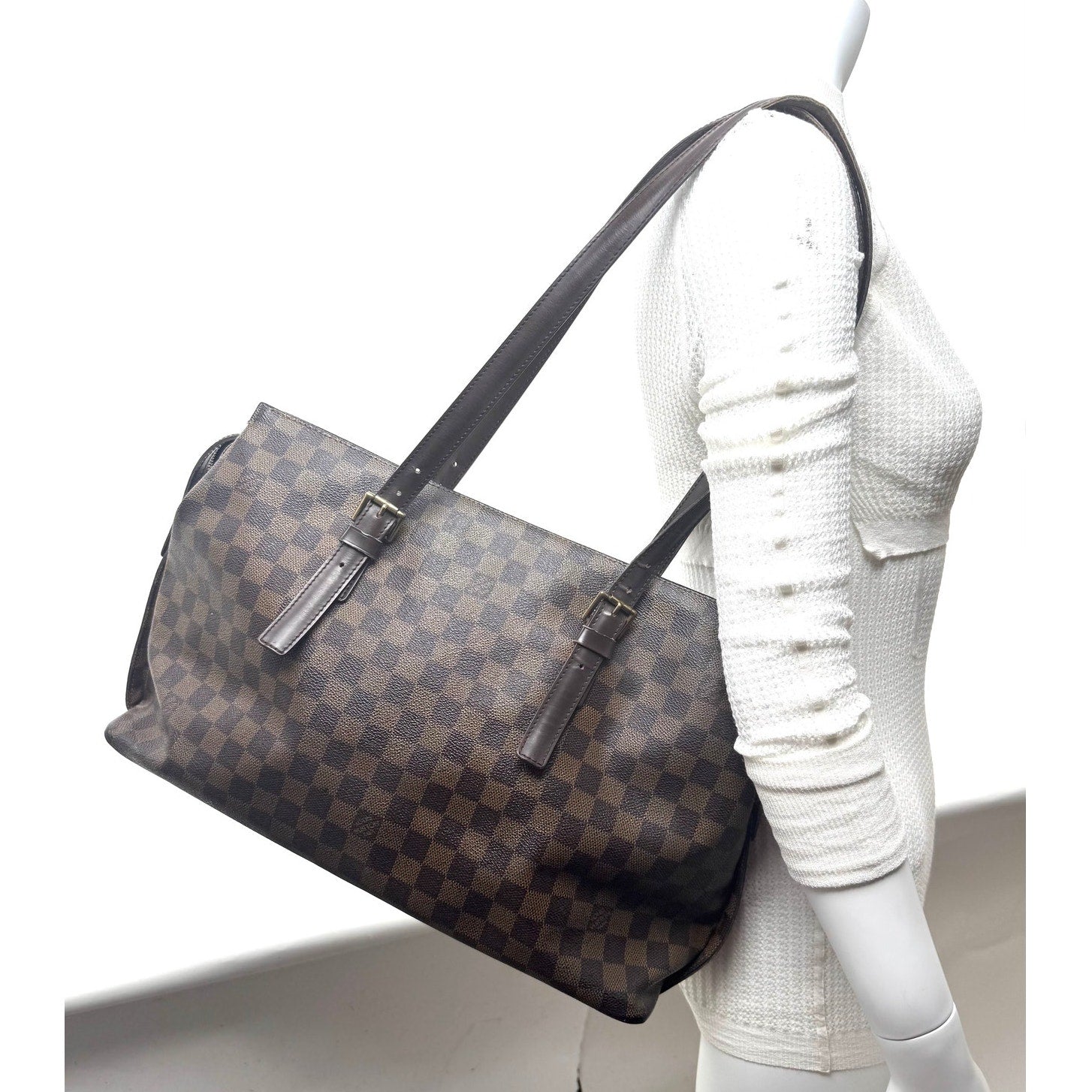 Louis Vuitton Brown Damier Ebene Chelsea Coated Canvas Top Zip Tote Bag