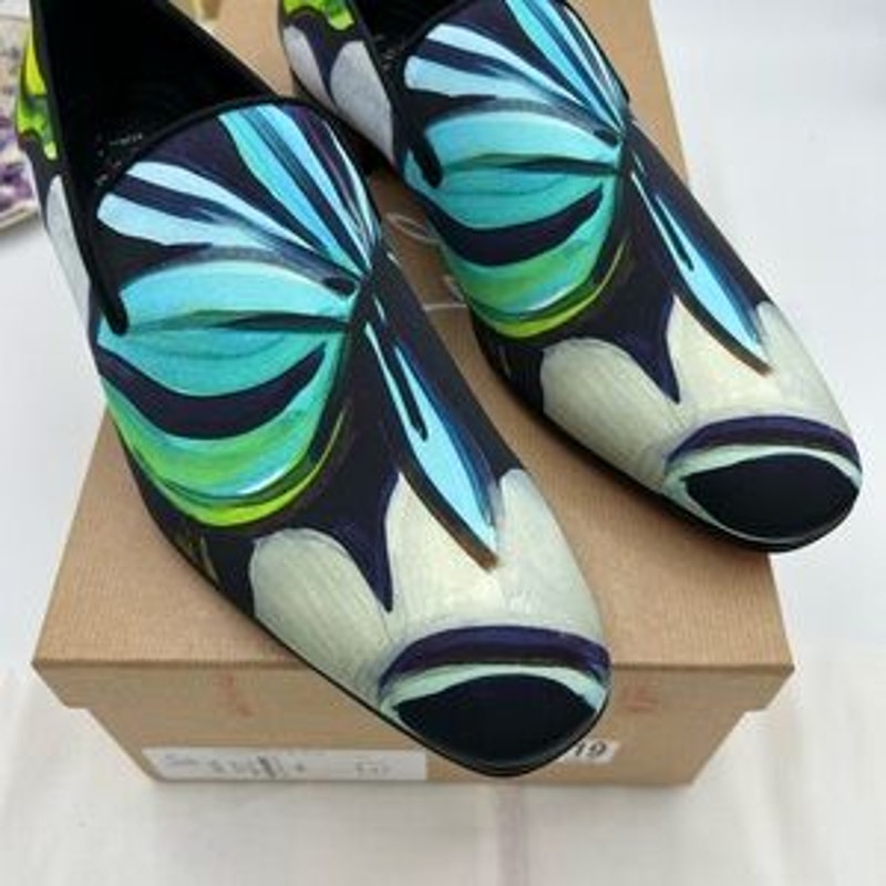 Men's Christian Louboutin, dandy chick roses, satin loafers size 43 made Italy