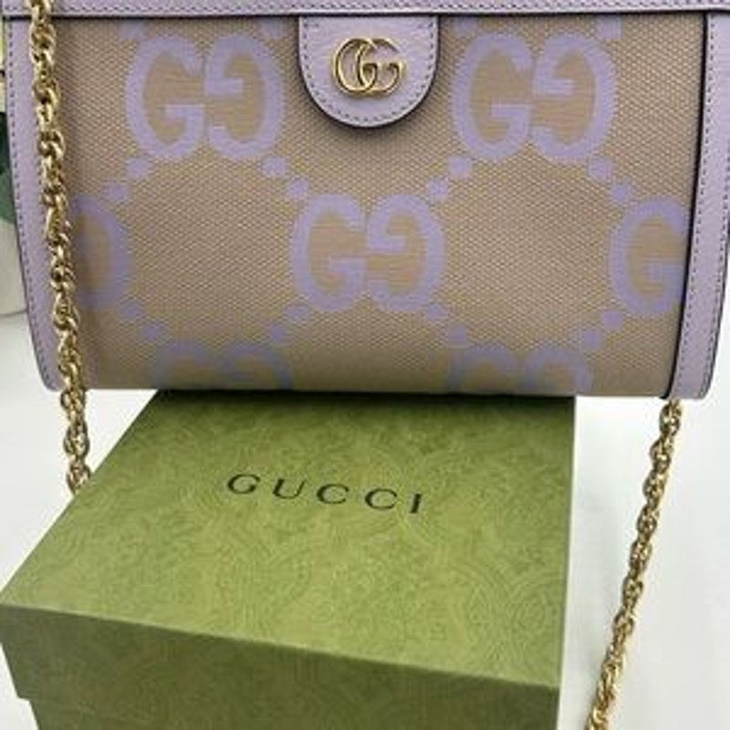 Gucci women's Ophedia jumbo GG canvas, shoulder bag with gold tone chain strap