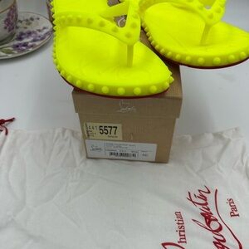 Men's Christian Louboutin neon rubber thong, sandal, size 46