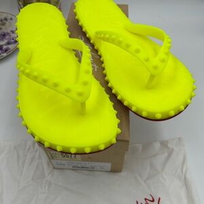 Men's Christian Louboutin neon rubber thong, sandal, size 46
