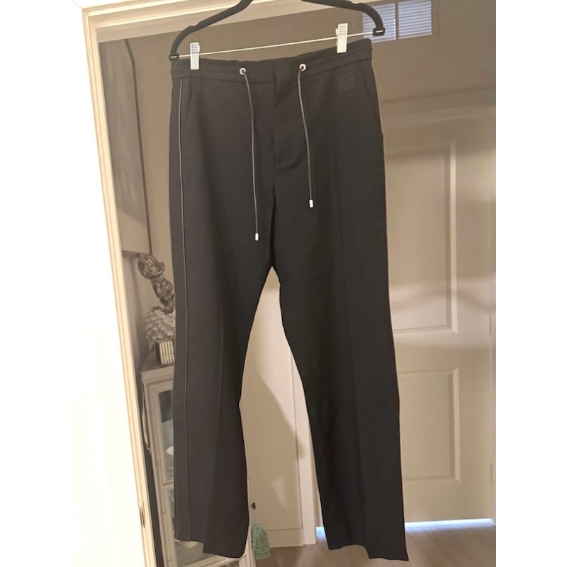 Men's Loewe NWT Black Piped-Trim Wool Track Pants Size 50
