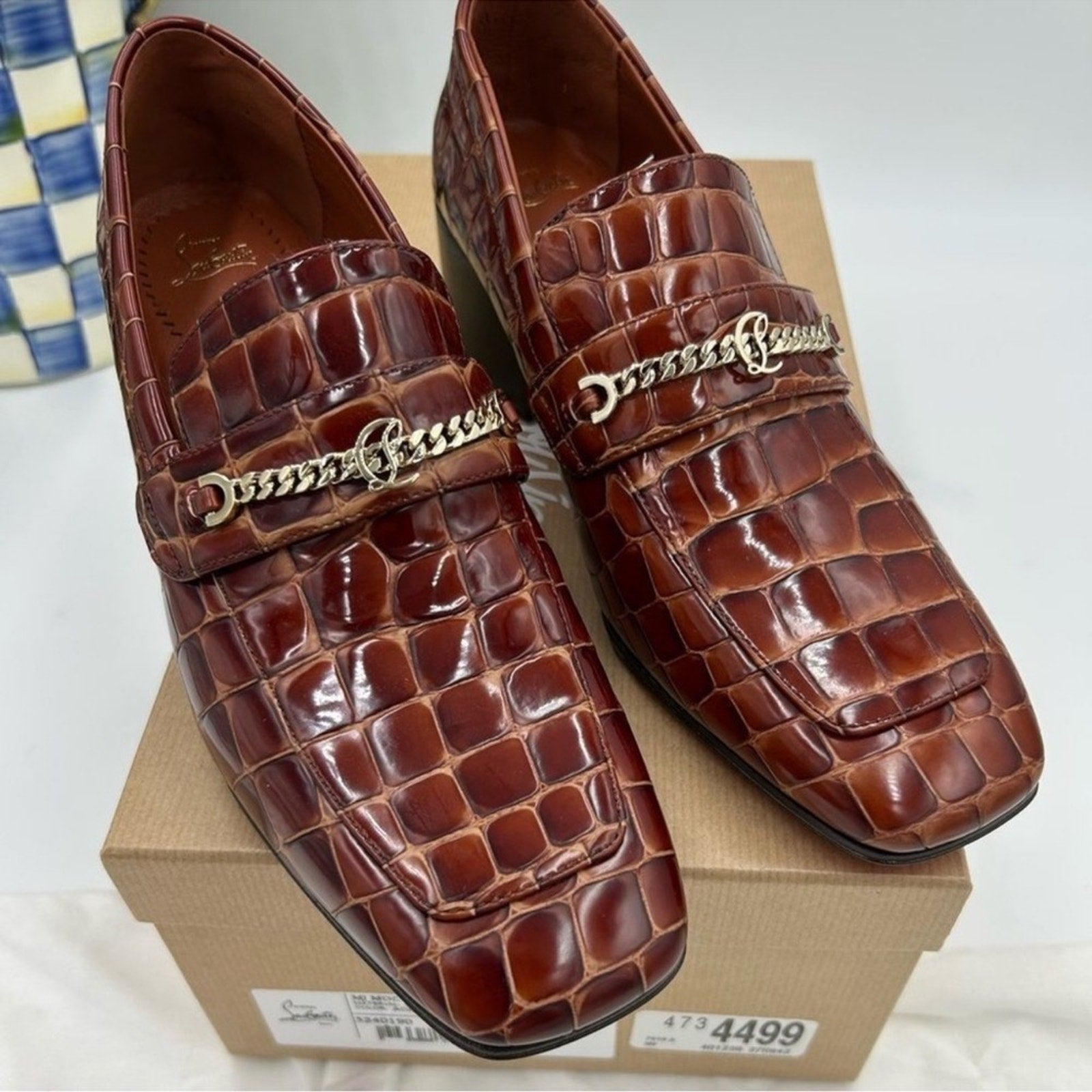 Women's Christian Louboutin, MJ Moc Leather Loafers Size 38.5 
Made in Italy