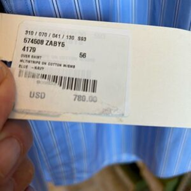 Men’s Gucci, blue stripe button up cotton shirt, size 56 made in Italy