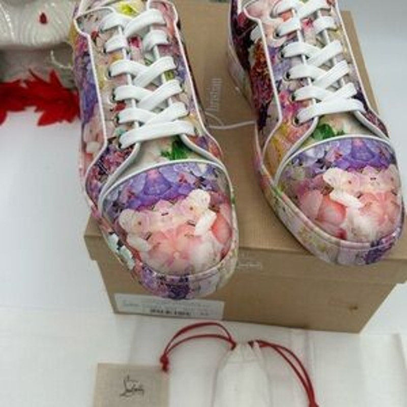 Men's Christian Louboutin Oblato flat low top floral sneakers size 44 made Italy