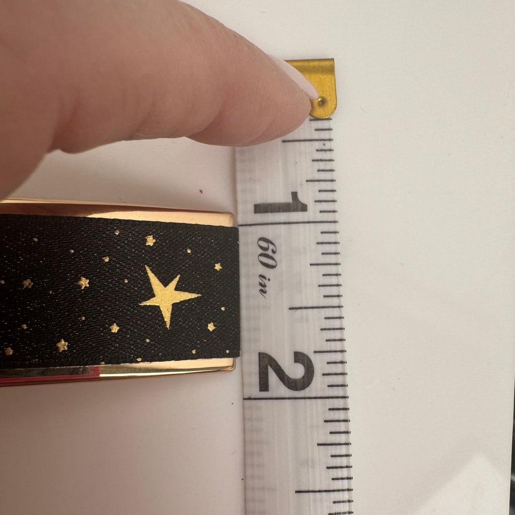 Women's Chanel Black & Gold Logo Star Print Hair Barrette Clip