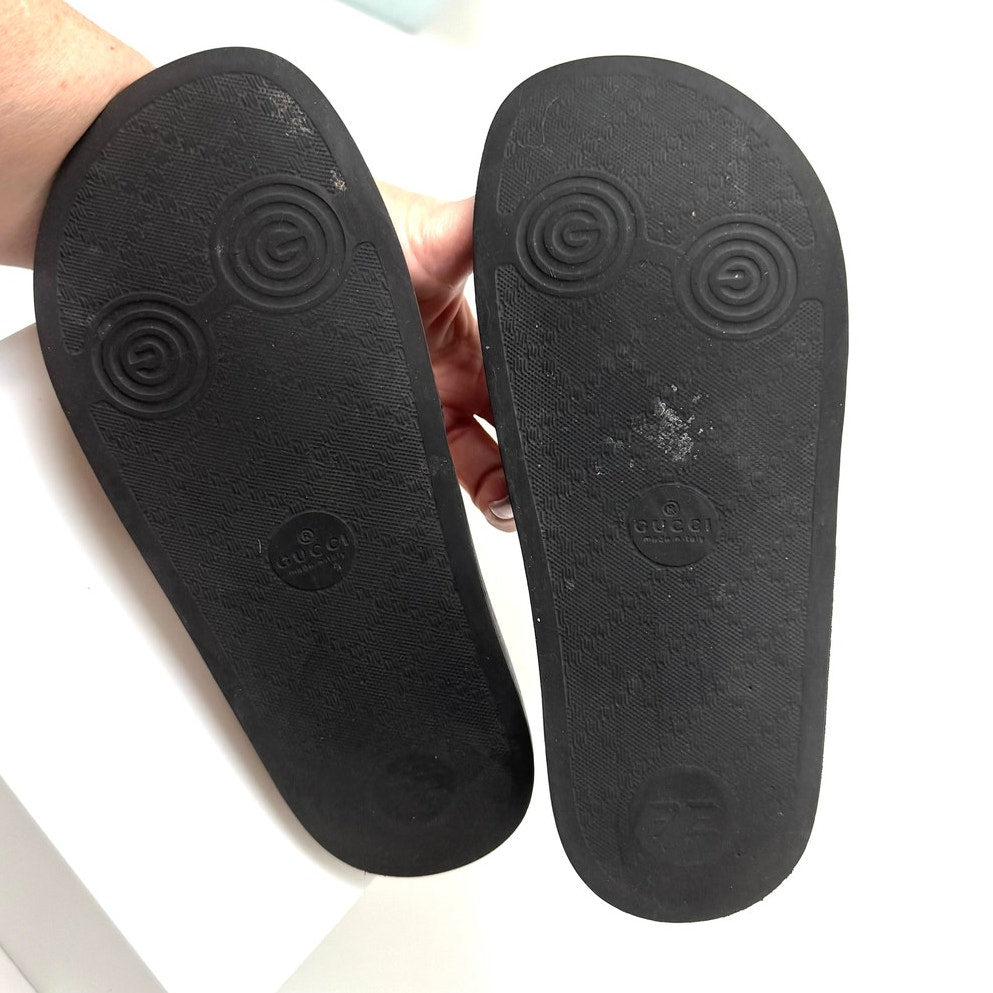 Women's Gucci Black Rubber GG Slides Size 36