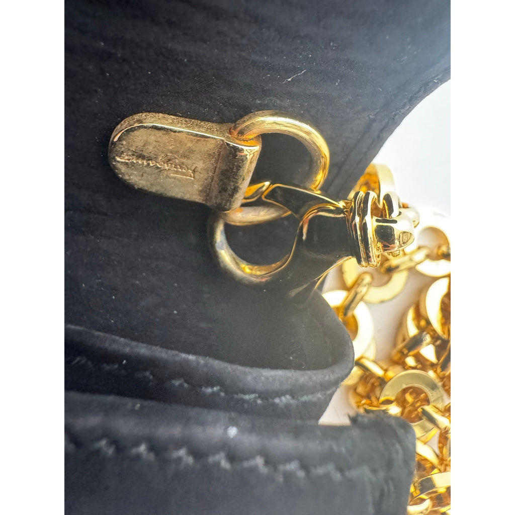Ferragamo Black Ginny Suede Gold Removable Chain Shoulder Waist Belt Bag