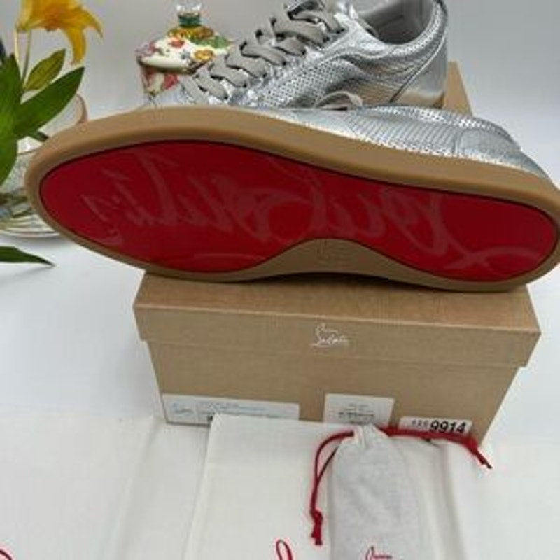 Men's Christian Louboutin TUTTI RUI low top silver leather sneakers size 46