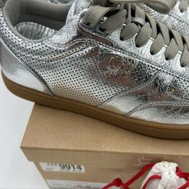 Men's Christian Louboutin tutti rui low top metallic leather sneakers size 43