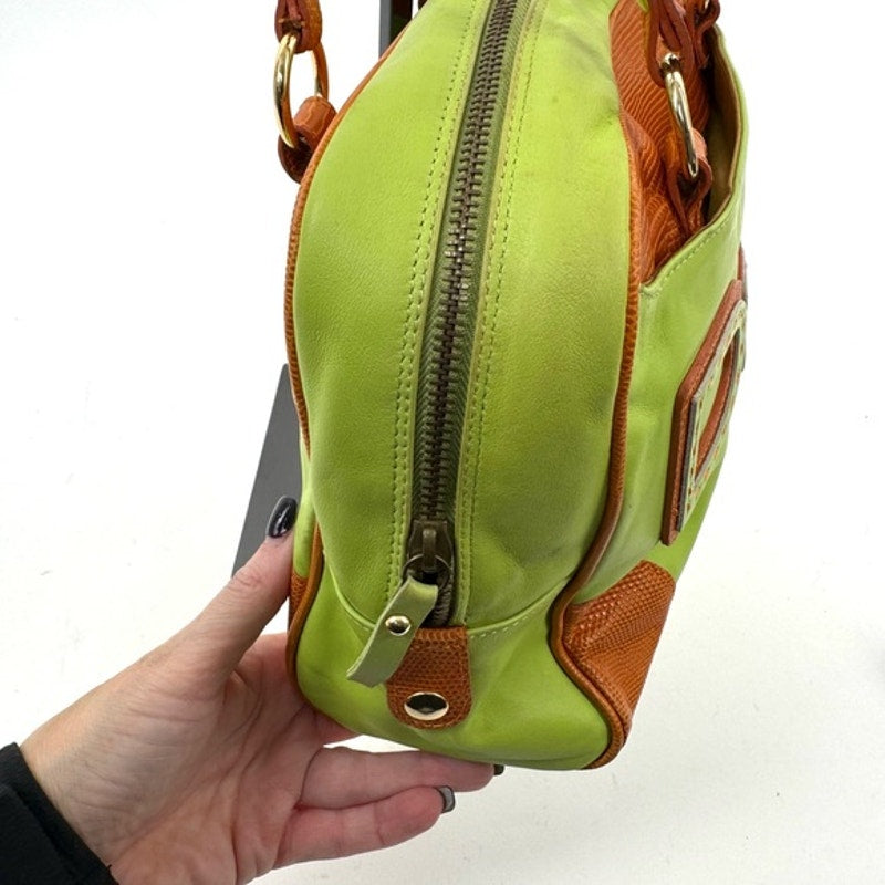 Dolce & Gabbana Runway Green leather w/ Brown exotic leather and gold hardware