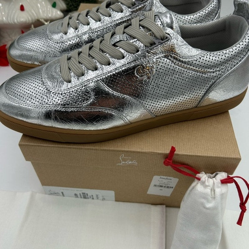 Men's Christian Louboutin tutti rui low top metallic leather sneakers size 45