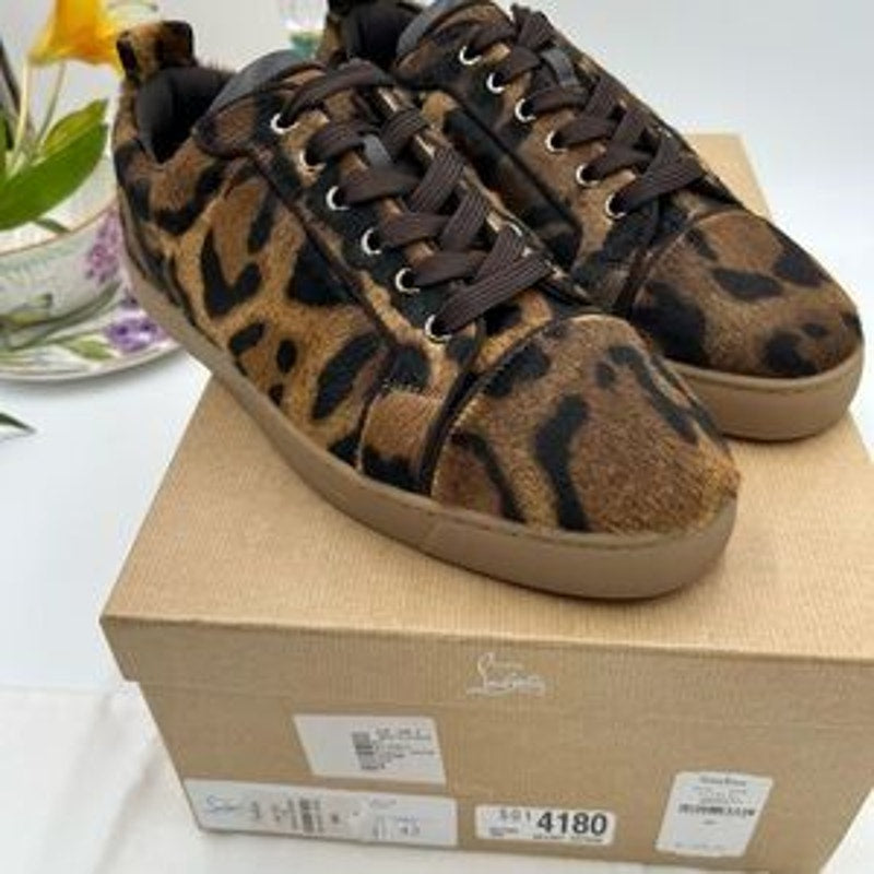 Men's Christian Louboutin leopard affect low top sneakers size 42 made in Italy