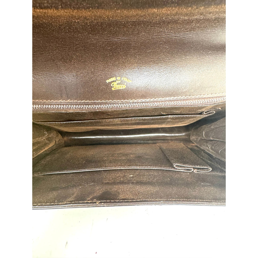 Gucci Vintage Chocolate Brown Leather Gold Chain Handbag