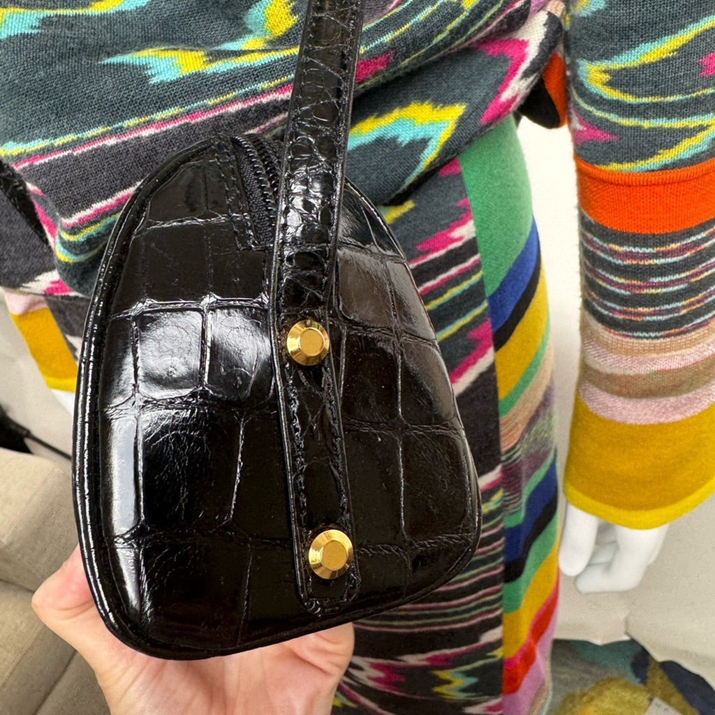 Mini black Crocodile  Aigner 2 way bag can be worn as a Crossbody & shoulder bag