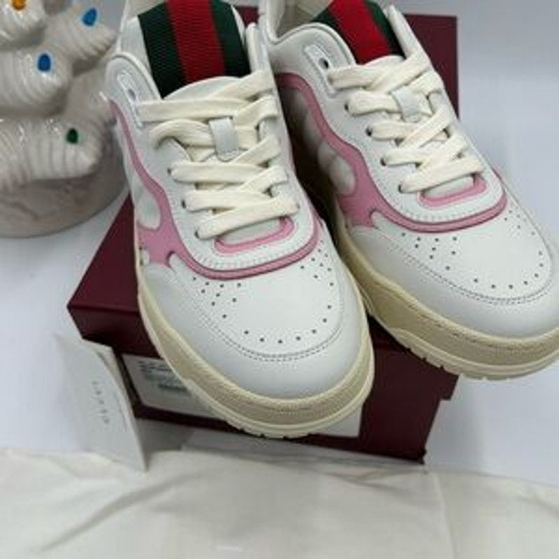Women's Gucci, Re-web leather sneakers white and pink size 38.5 made in Italy