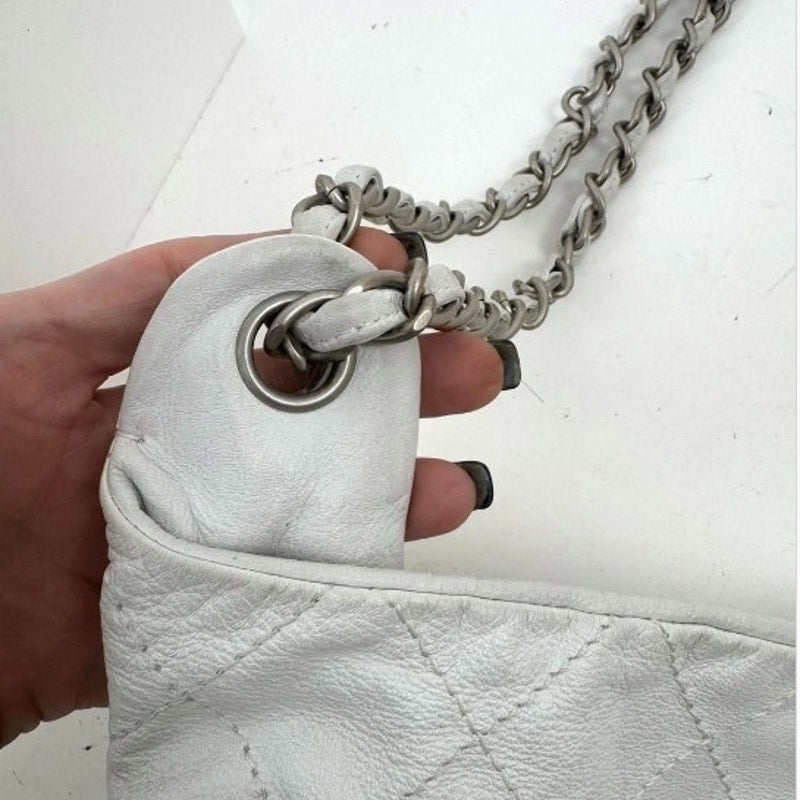 Chanel White Leather Rare Runway Archived Shoulder Bag w/Silver Hardware