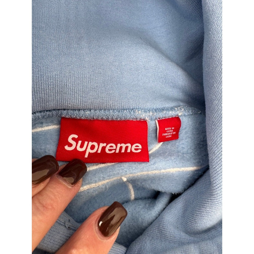 Men's Supreme Baby Blue Satin Appliqué Sweatpants and Hoodie Sweatshirt Size L