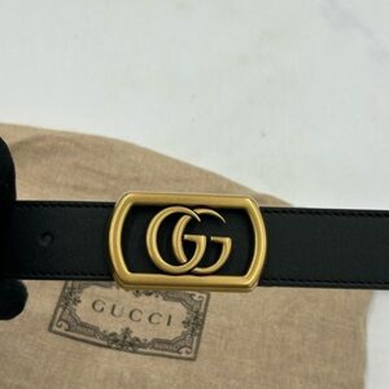 Men's Gucci double G black leather belt size 90 cm/36 inches made in Italy