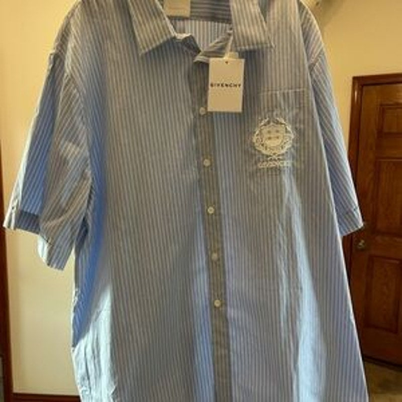 Men's Givenchy crest logo, striped short sleeve cotton Poplin shirt size 43