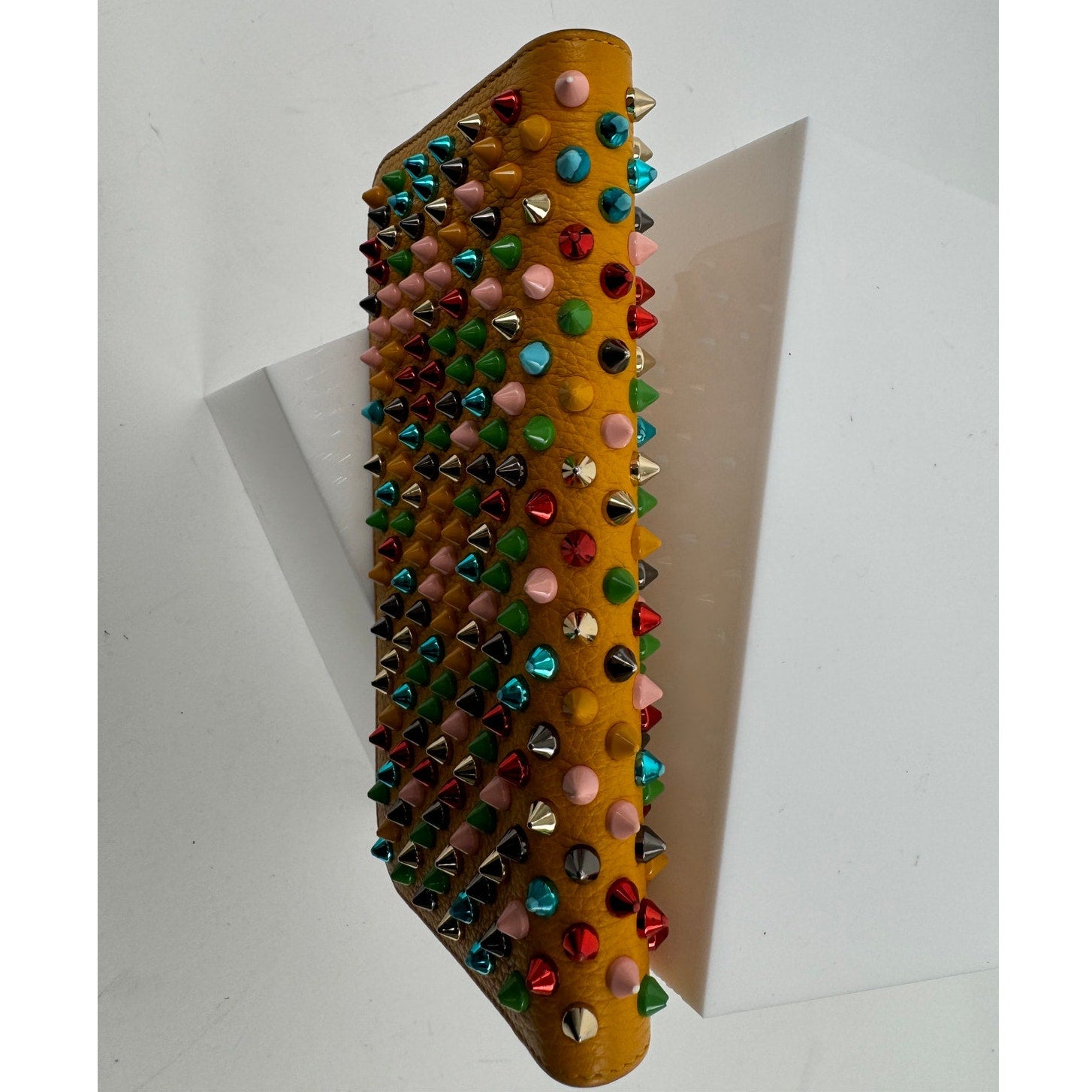 Christian Louboutin Yellow Multicolor Calfskin Panettone Spiked Zip Wallet