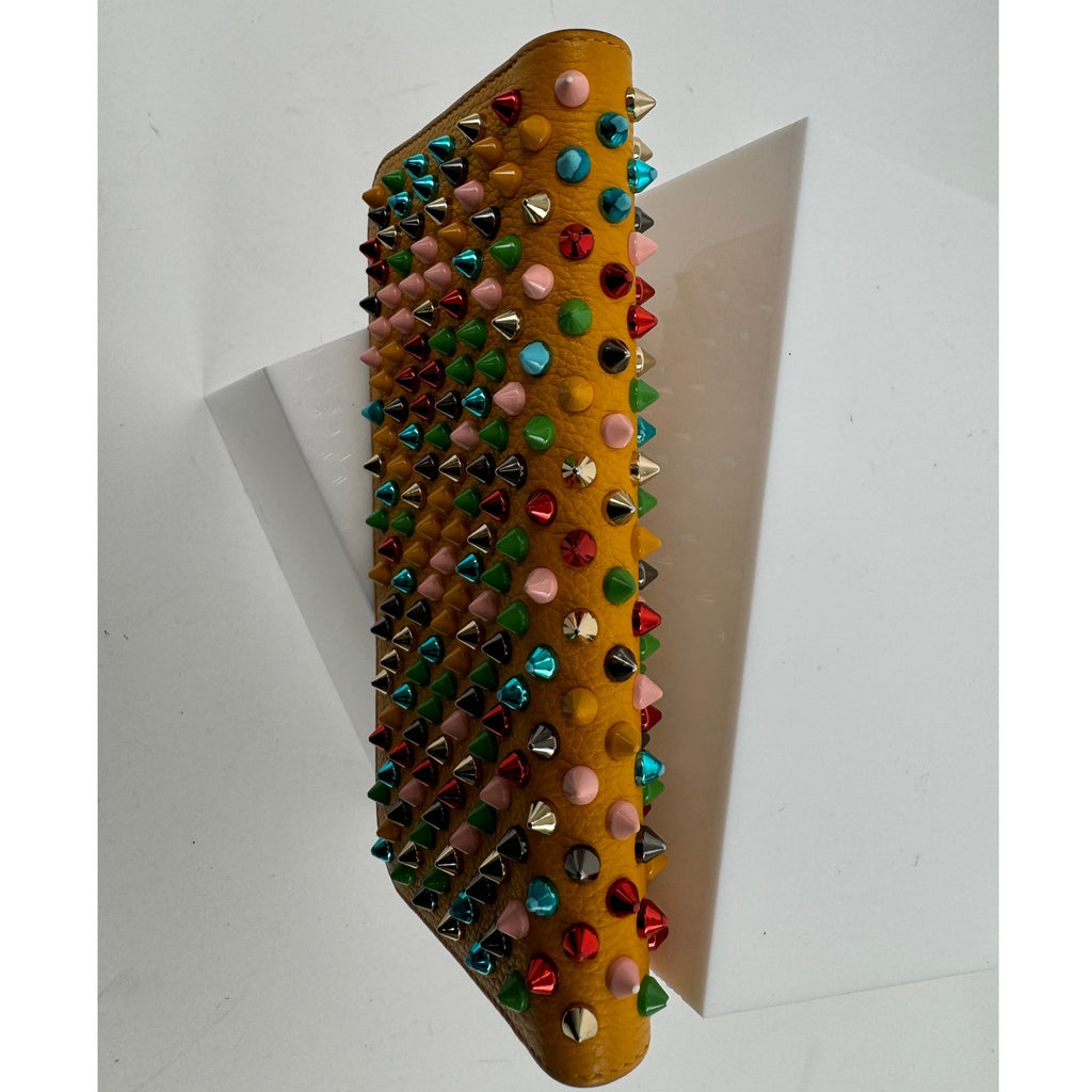 Christian Louboutin Yellow Multicolor Calfskin Panettone Spiked Zip Wallet