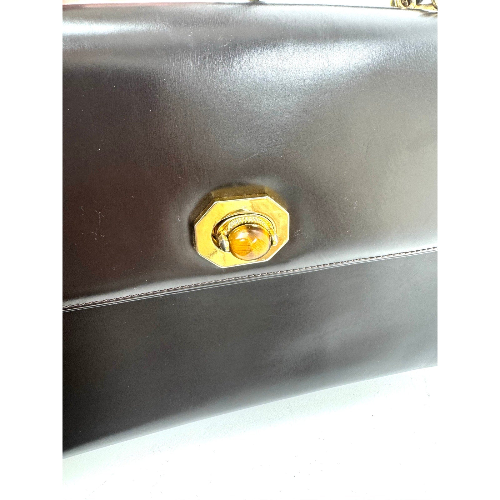 Gucci Vintage Chocolate Brown Leather Gold Chain Handbag