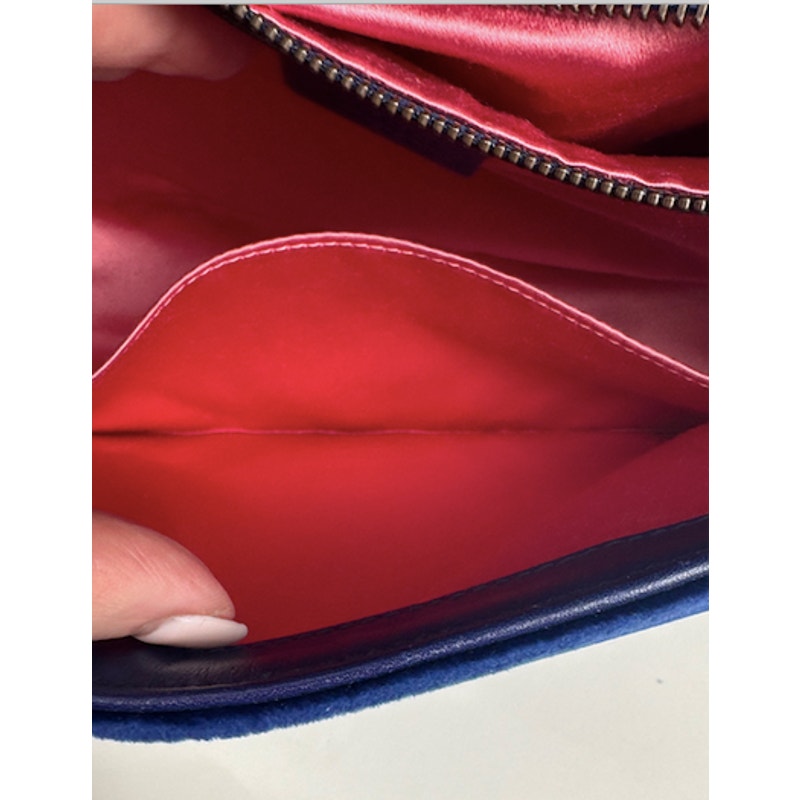 Gucci Medium Marmont Velvet Shoulder Bag - Blue - Antique Gold Hardware