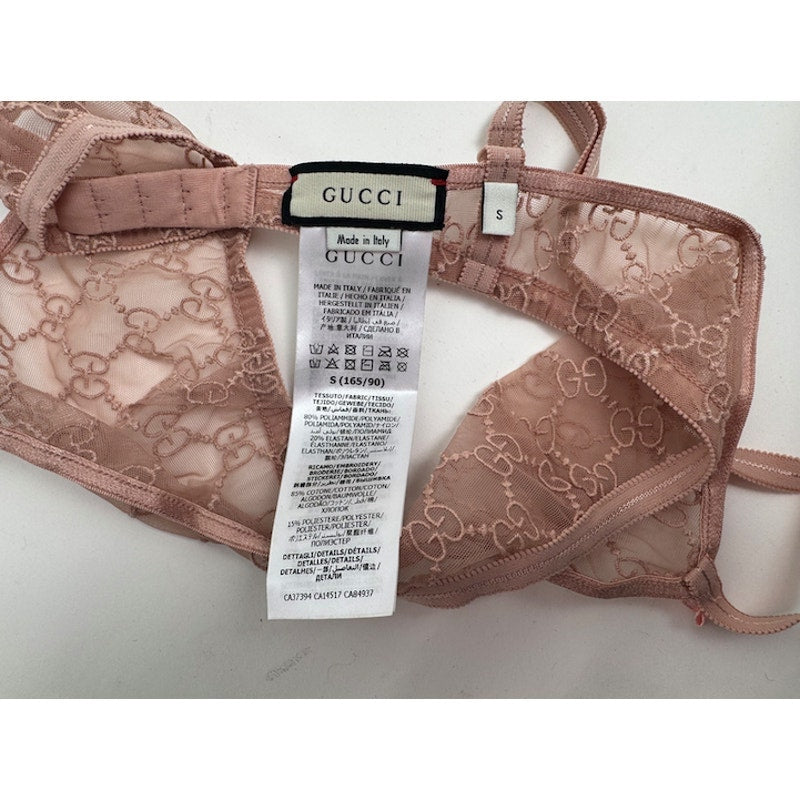Gucci NWT Blush Pink GG Logo Lace Bra & High Waist Briefs Lingerie Set Size S