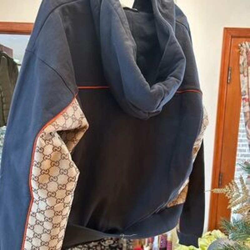 Men's Gucci, cotton jersey, zip jacket/hoodie signature GG Supreme size large