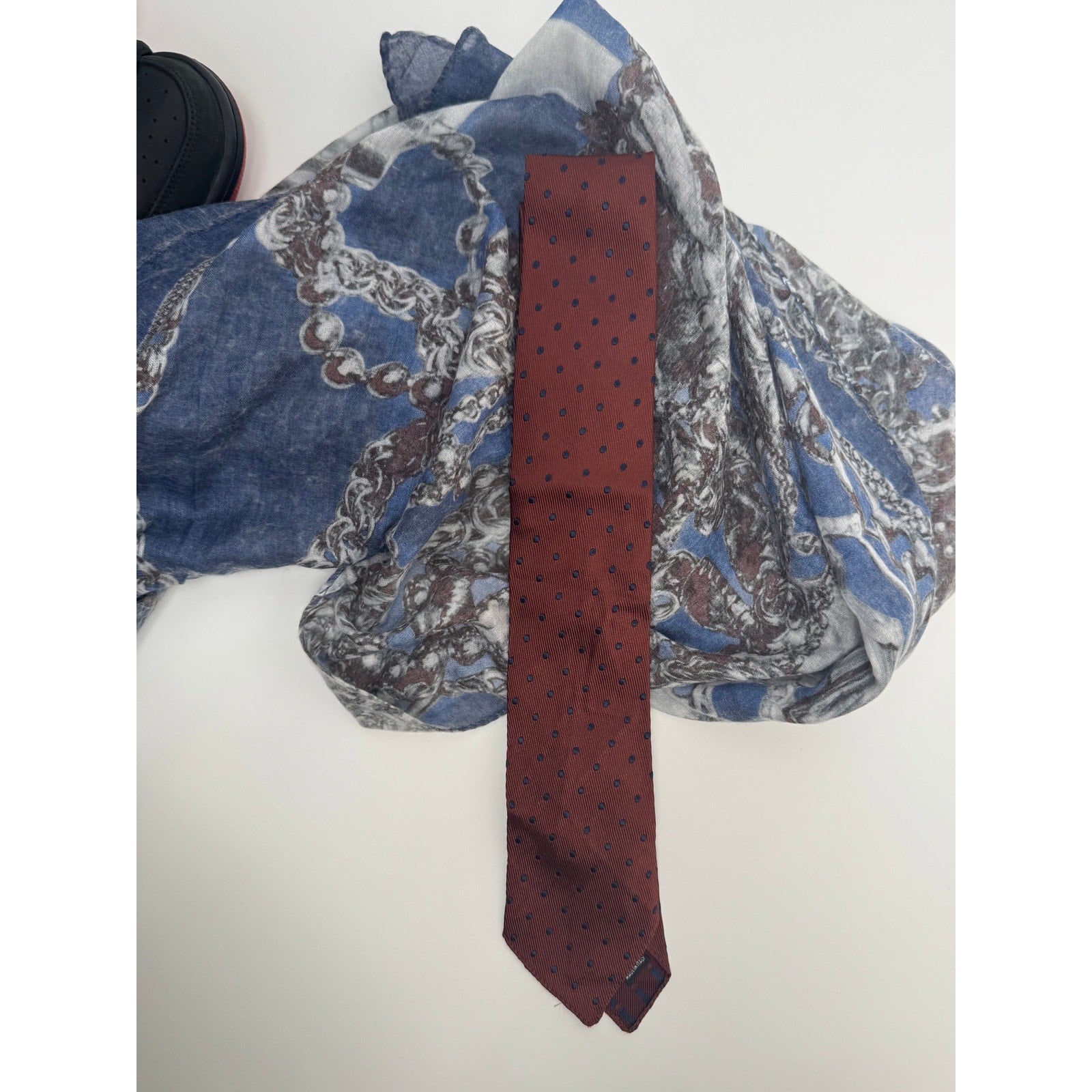 Dsquared2 NWOT Men's Burgundy & Navy Silk Polka Dot Tie Made in Italy