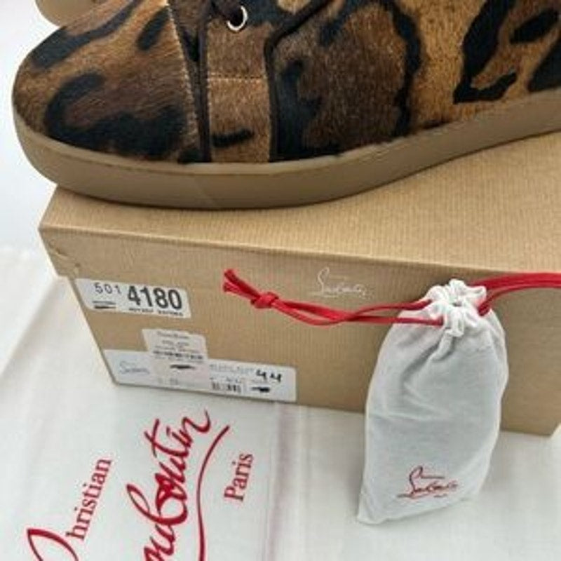 Men's Christian Louboutin, Louis Jr leopard print leather sneakers size 44