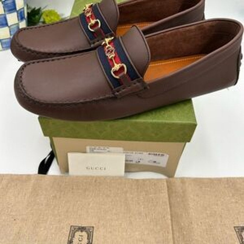 Men’s Gucci Aryton web striped leather loafers size 12.5 fits 13 US made Italy