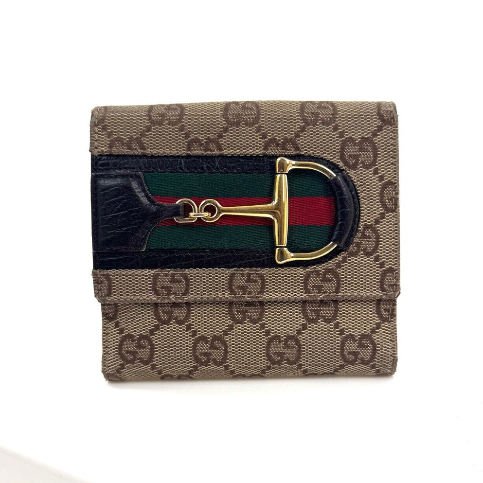Gucci GG Rare Neutral Canvas Monogram Web Canvas Compact Wallet