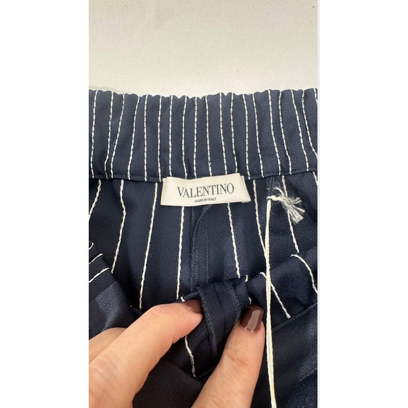 Women's Valentino Navy Blue & White NWT High Waist Drawstring Pants Size 44