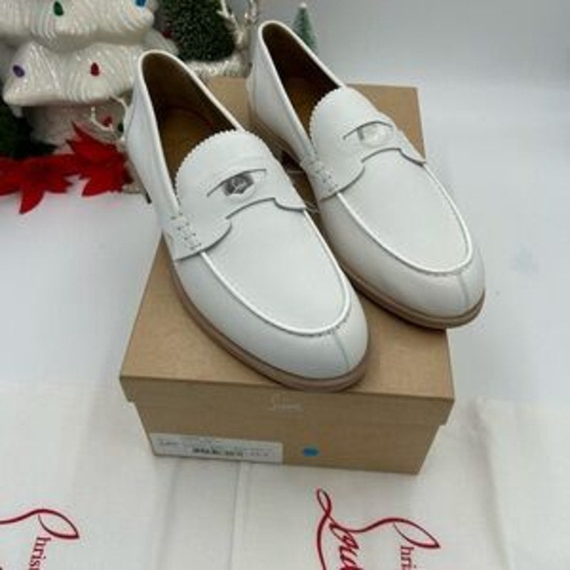 Men's Christian Louboutin white leather penny loafers size 45.5 made in Italy