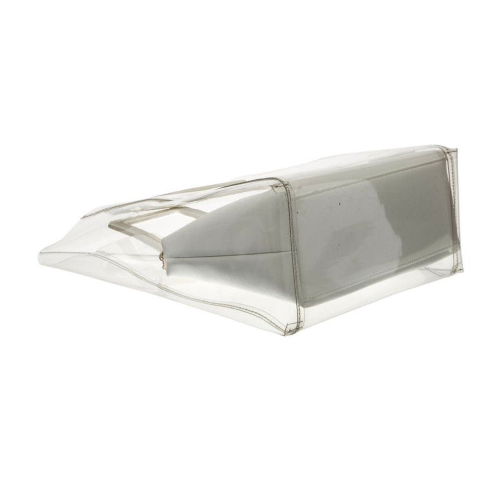 Staud Shirley Large Clear PVC Tote Bag White Leather Trim Top Handle Pouch