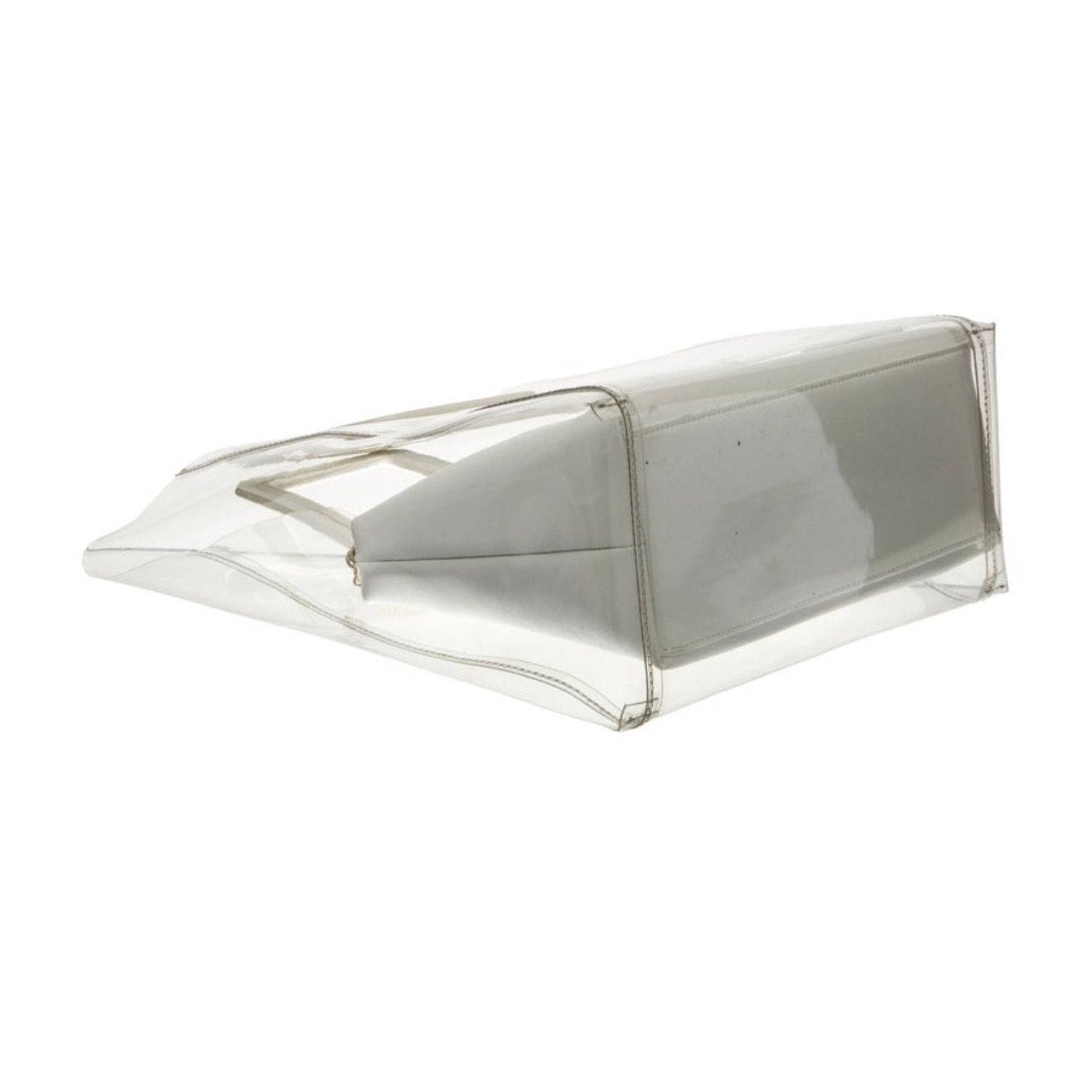 Staud Shirley Large Clear PVC Tote Bag White Leather Trim Top Handle Pouch