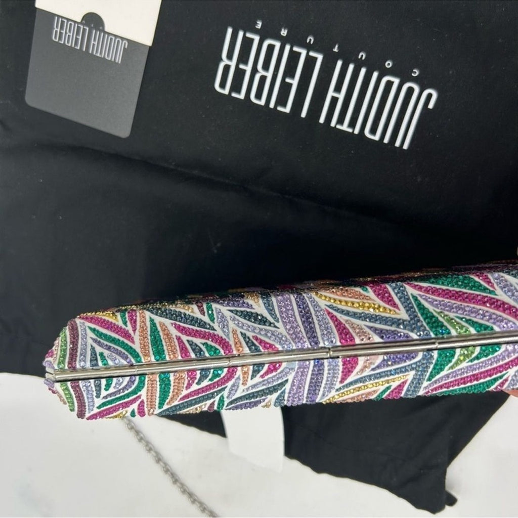 Women's Judith Lieber rectangular beach
mural clutch bag detachable chain Italy