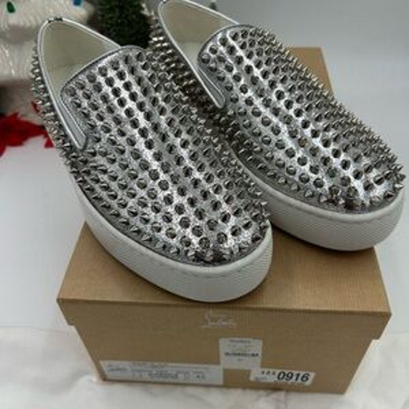 Men's Christian Louboutin roller boat spike slip on sneakers size 42 made Italy