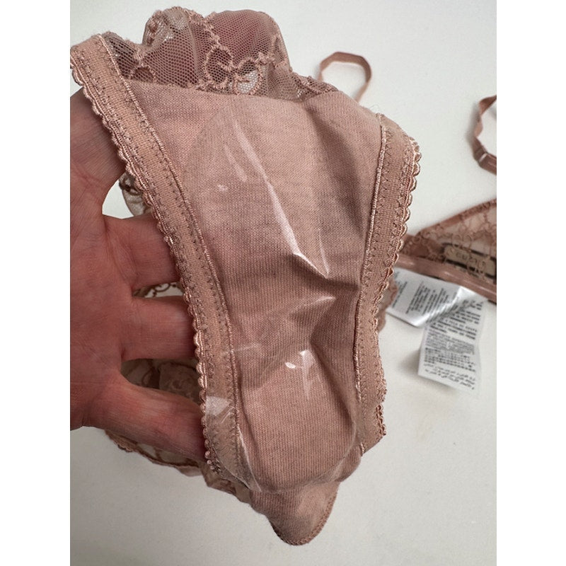Gucci NWT Blush Pink GG Logo Lace Bra & High Waist Briefs Lingerie Set Size S