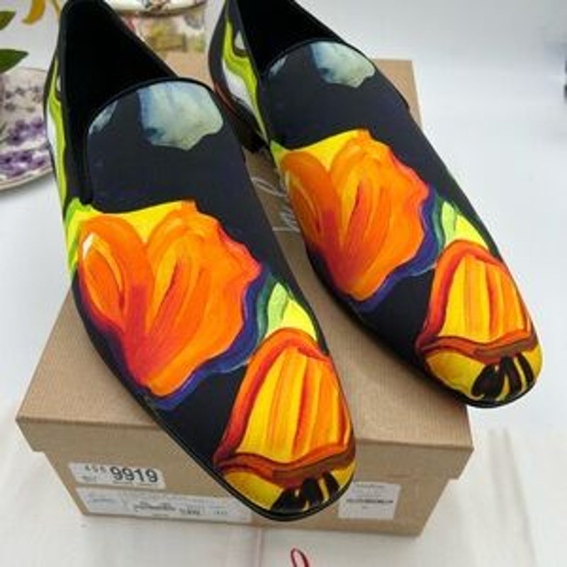 Men's Christian Louboutin, dandy chick roses, satin loafers size 46 made Italy