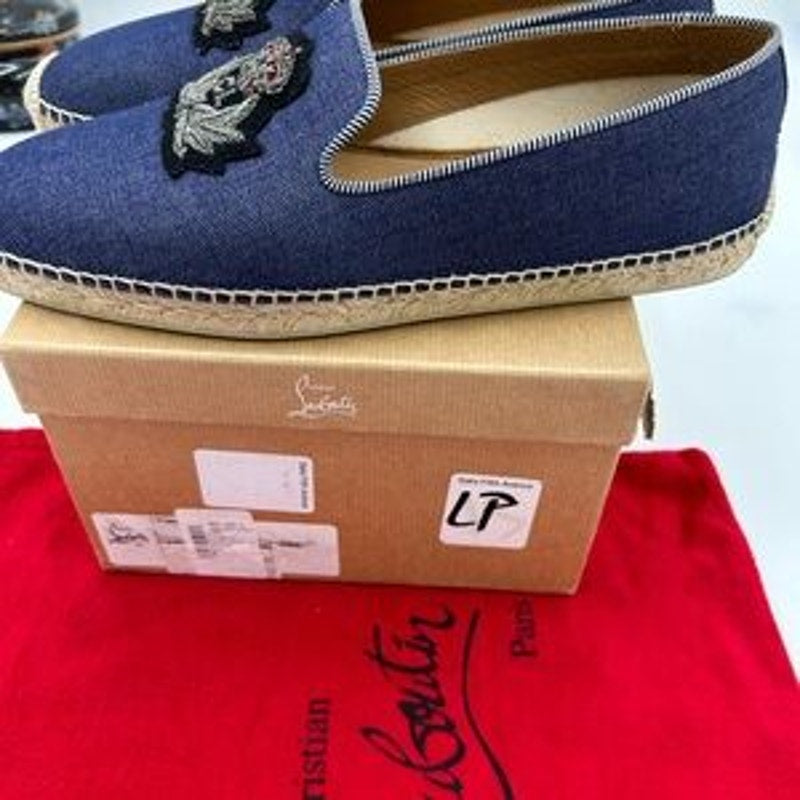 Men's Christian Louboutin Nanou orlotto flat espadrilles in blue denim size 42