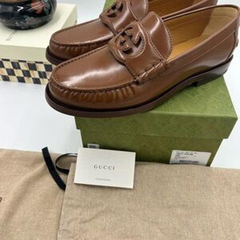 Men's Gucci interlocking G leather loafers size 7 fits eight US made in Italy