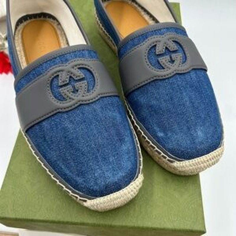 Men's Gucci interlocking G Espadrilles in blue denim size 9, made in Spain