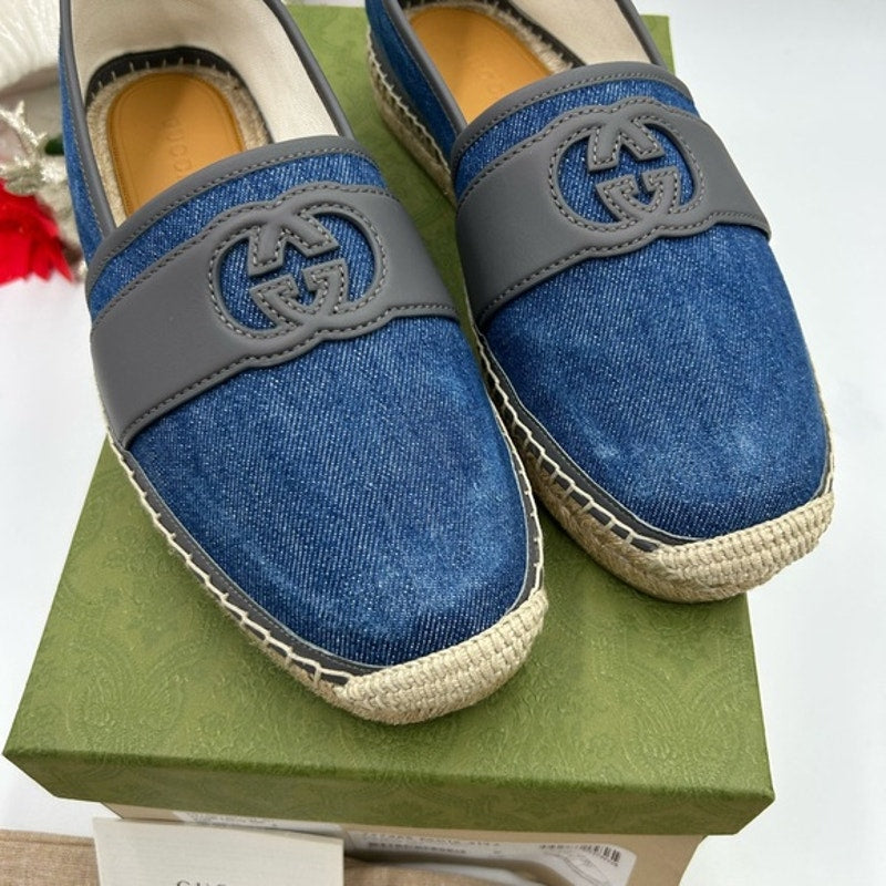 Men's Gucci interlocking G Espadrilles in blue denim size 9, made in Spain