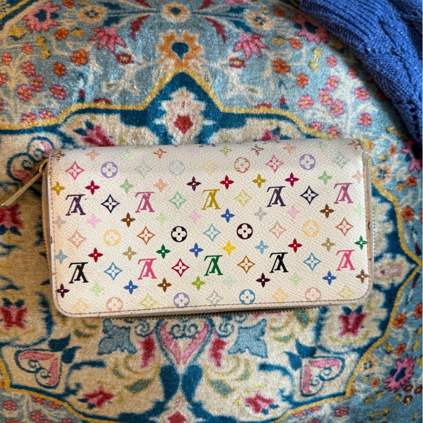 Louis Vuitton Takashi, Murakami collaboration, long zippy wallet w/pink interior